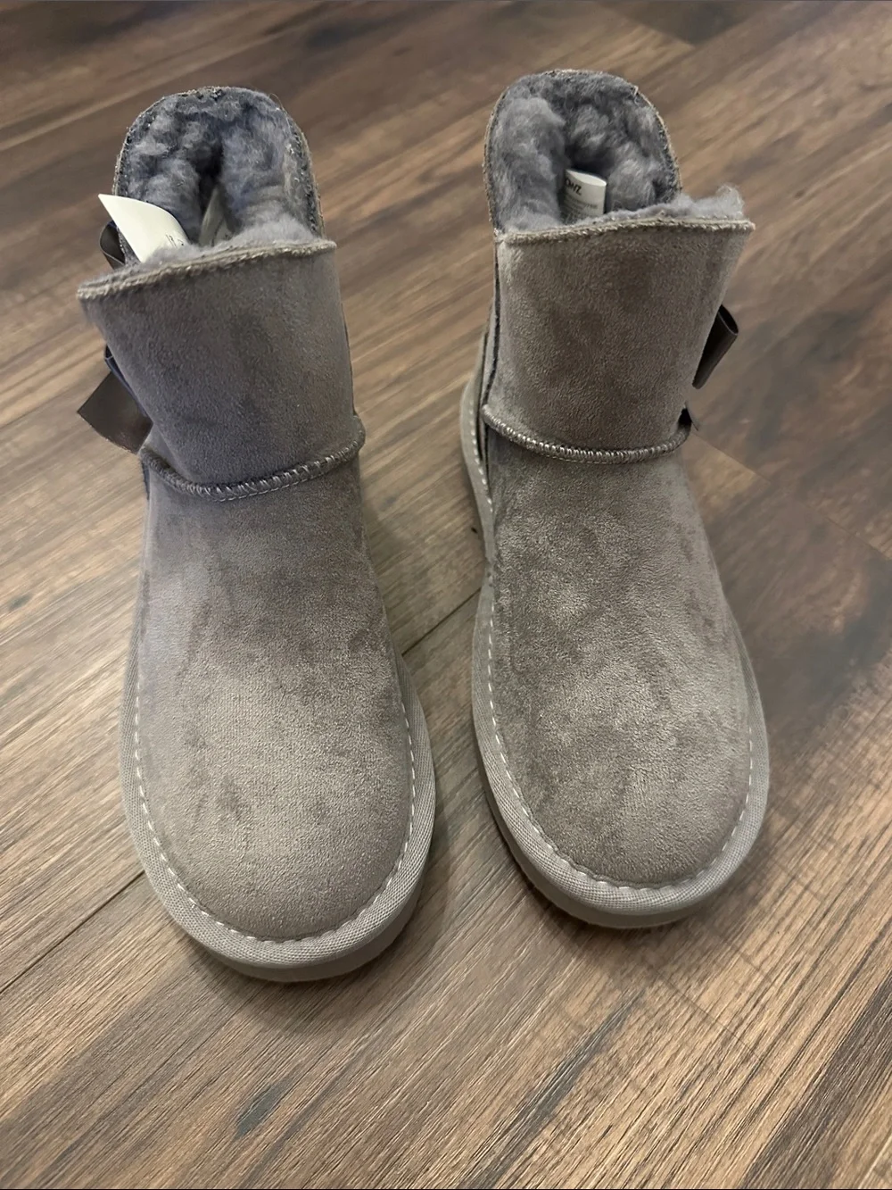 PAWZ Gray Faux-Suede Kids Boot with Bow Trim